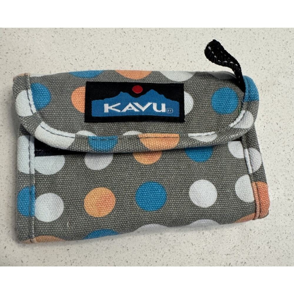 Kavu Big Spender Trifold Wallet Gray Multi Polka Dot